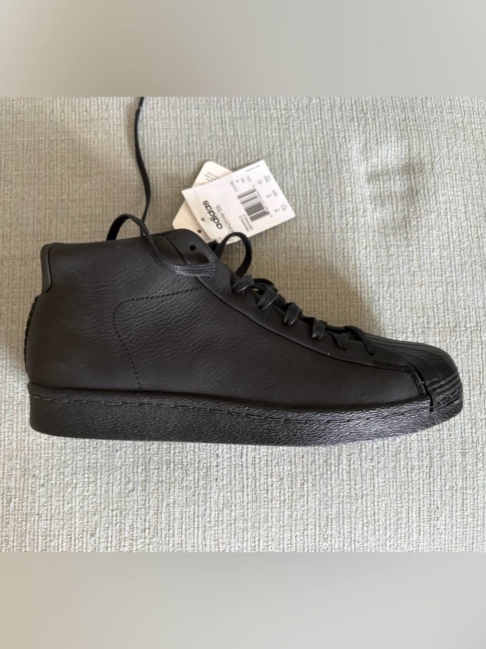 NWT adidas Men’s All-Black Leather High-Top Sneakers